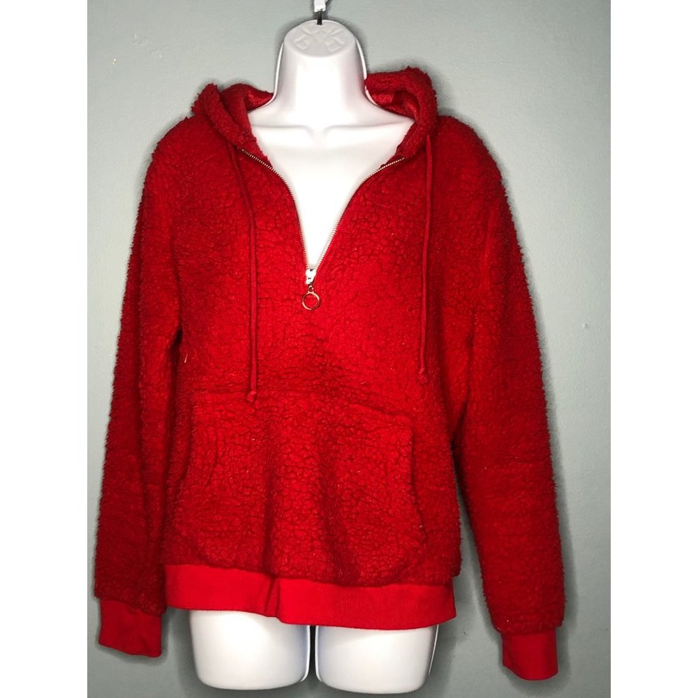 No Boundaries large red half zip hoodie Sherpa like